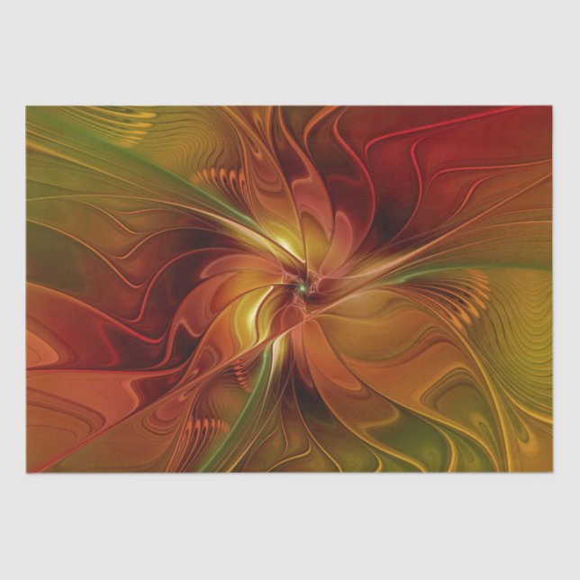 Papier Mousseline Abstrait Rouge Orange Brown Vert Fractal Art Flowe (Recto)