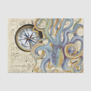 Papier Mousseline Acier Bleu Octopus Musique Compass