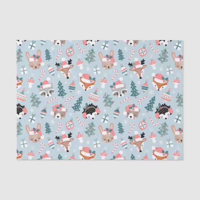 Papier Mousseline Adorable Bois Noël Animal Visages Motif (Recto)