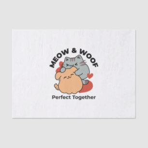 Papier Mousseline Adorable chat et chien Hug - Meow & Woof Design