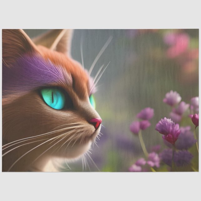Papier Mousseline Adorable chat Kitty, Yeux Turquoise (Recto)