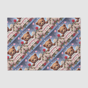 Papier Mousseline Adorable ours en peluche avec Roses