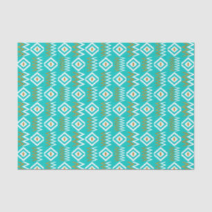 Papier Mousseline Afrique Kente Dark Aqua Turquoise Blue Gold Diamon