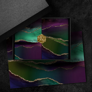 Papier Mousseline Agate attrayante   Joyau foncé Tone Pierre Or Vein
