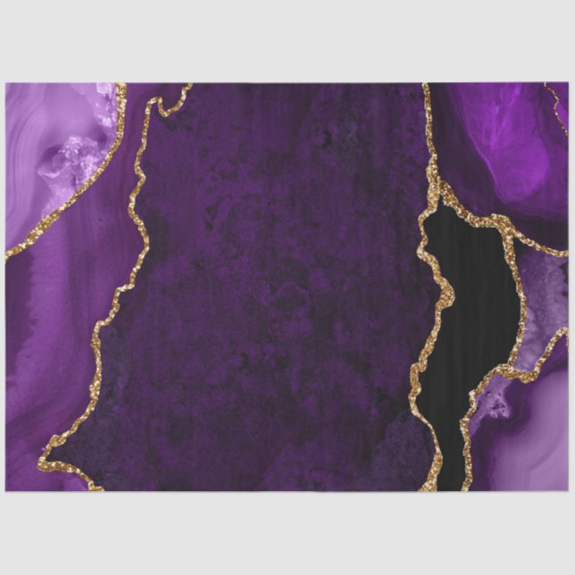 Papier Mousseline Agate Faux Pailleté Violet et Or (Recto)