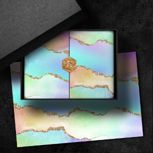 Papier Mousseline Agate Holo Faux Iridescente Pastel Ombre Marble