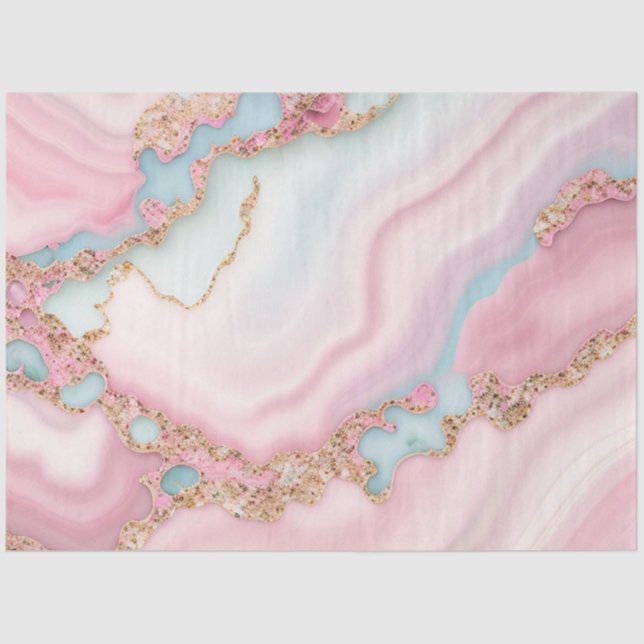 Papier Mousseline Agate Marble Moderne Blue Rose Gold Collection (Recto)