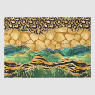 Papier Mousseline Agate Poster de animal Gold et Green Safari