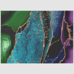 Papier Mousseline Agitation bleu/Turquoise/violet avec Veines Partie