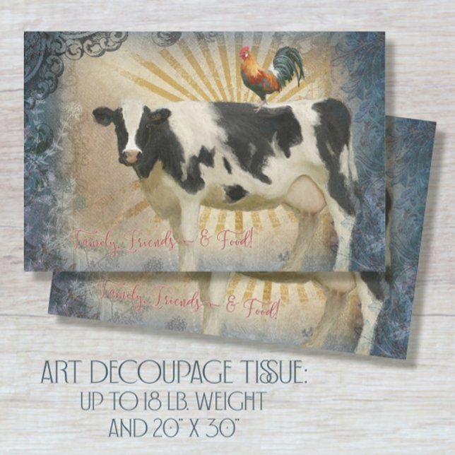 Papier Mousseline Agritourisme Cuisine Coq Rooster Dusty Blue Decoup (Créateur téléchargé)
