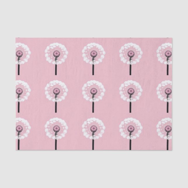 Papier Mousseline AI Art Dandelions blancs Papier Tissu rose (Recto)