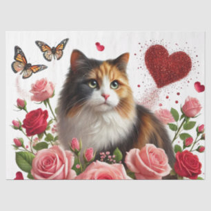Papier Mousseline Aimez les chats calico pour la Saint-Valentin