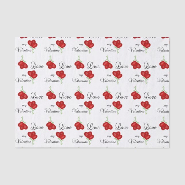 Papier Mousseline Aimez mes fleurs rouges de coeur de Valentine (Recto)