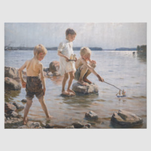 Papier Mousseline Albert Edelfeue - Les garçons jouent sur le rivage