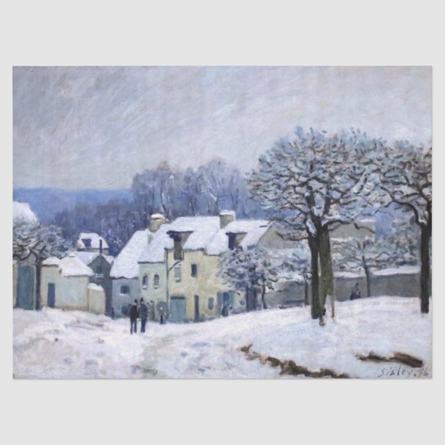 Papier Mousseline Alfred Sisley - Place Chenil à Marly, Effet Neige (Recto)
