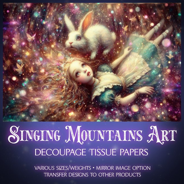 Papier Mousseline Alice and White Rabbit Dreamy Descent Decoupage (Créateur téléchargé)