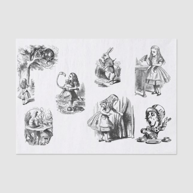 Papier Mousseline Alice au pays des merveilles Papier Tissu noir et  (Recto)