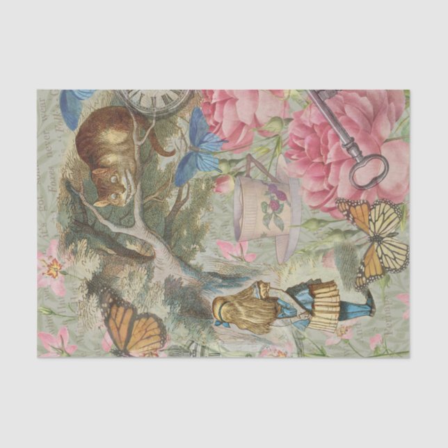Papier Mousseline Alice Cheshire Chat Wonderland Tree Garden (Recto)