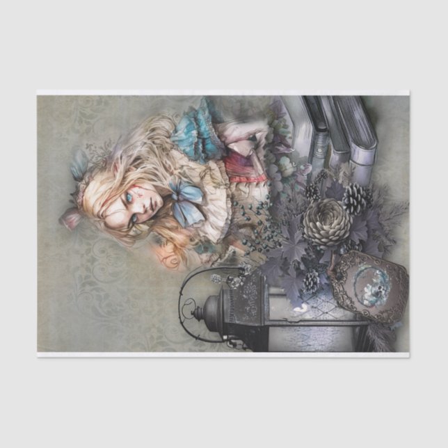 Papier Mousseline Alice foncé avec livres papier découpage (Recto)