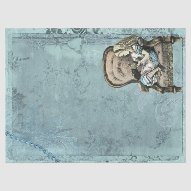 Papier Mousseline Alice in Wonderland Chaise et Kitten Blue Craft (Recto)