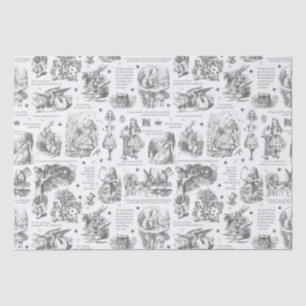 Papier Mousseline Alice in Wonderland Grey White Toile Citations
