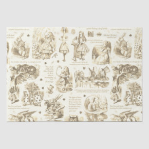 Papier Mousseline Alice in Wonderland Sepia Beige Toile Citations