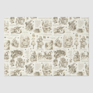 Papier Mousseline Alice in Wonderland Sepia Beige Toile Citations