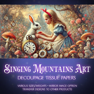 Papier Mousseline Alice Rabbit Imaginaire Champignons Woodland Décou