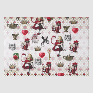 Papier Mousseline Alice, tenniel, reine des coeurs noire et rouge