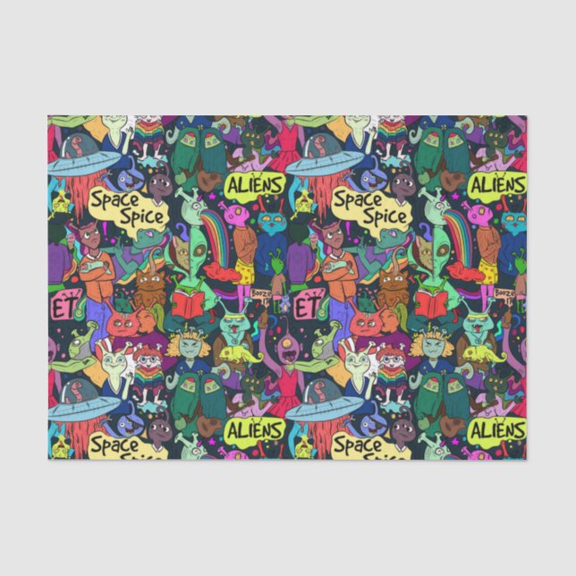 Papier Mousseline Aliens UFO abstrait Decoupage (Recto)
