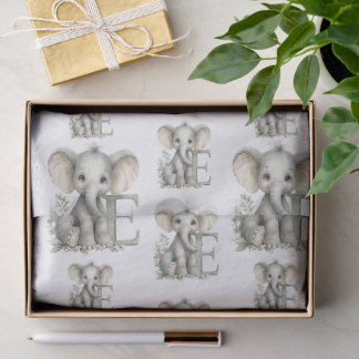 Papier Mousseline Alphabet mignon en aquarelle avec éléphant bébé