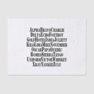 PAPIER MOUSSELINE ALPHABET PHONÉTIQUE / MOTS DE CODE