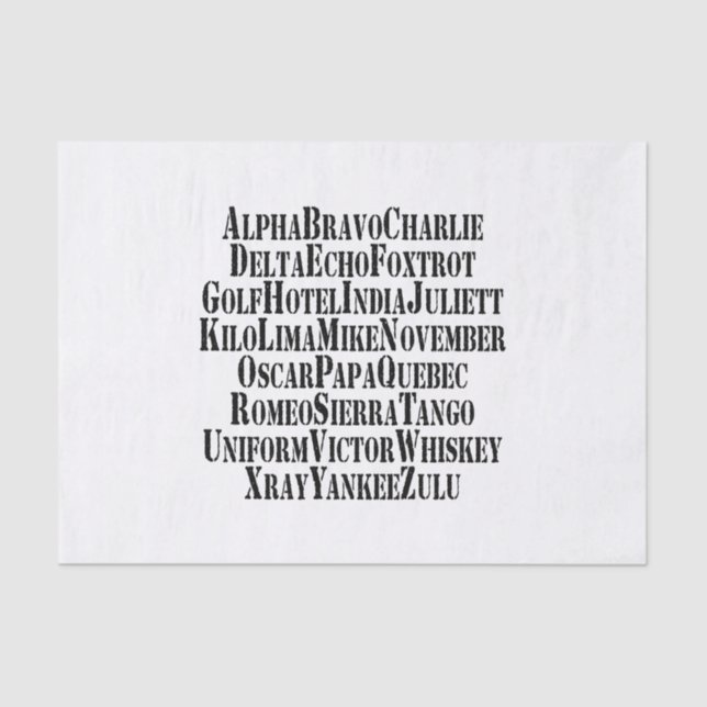 PAPIER MOUSSELINE ALPHABET PHONÉTIQUE / MOTS DE CODE (Recto)