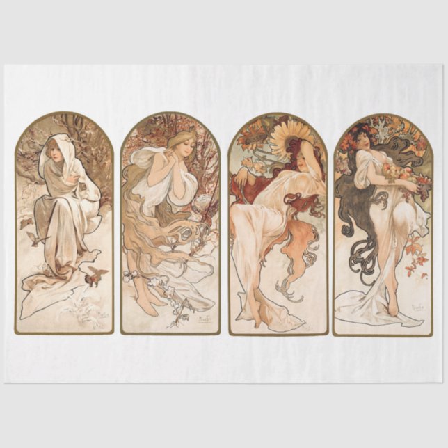 Papier Mousseline Alphonse Mucha Art Nouveau Saisons Découpage (Recto)