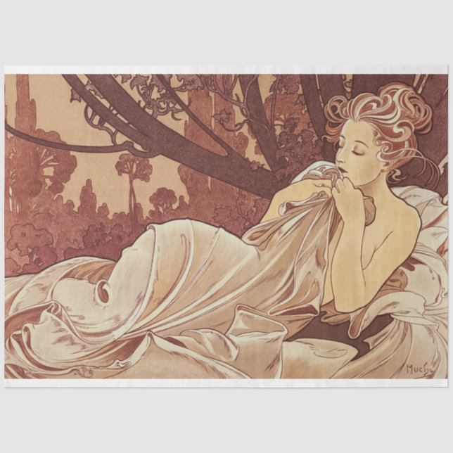 Papier Mousseline Alphonse Mucha Femme Artwork Découpage (Recto)