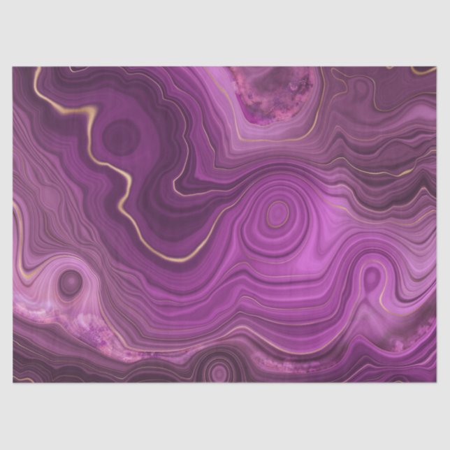 Papier Mousseline Améthyste Violet Et Agate Abstrait Or (Recto)
