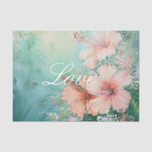 Papier Mousseline Amour floral d'hibiscus blanc pêche tropical