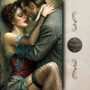 Papier Mousseline Amoureux vintage Embrasse sensuel Découpage