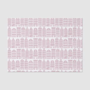 Papier Mousseline Amsterdam Canal Row Maisons Rouge clair Blanc Moti