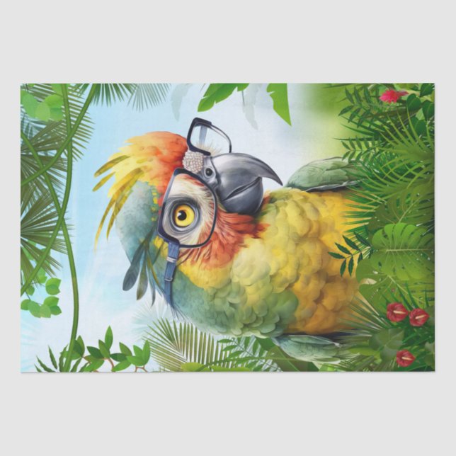 Papier Mousseline Amusant oiseau de perroquet portant des lunettes (Recto)
