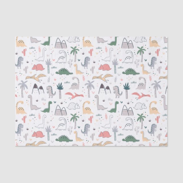 Papier Mousseline Amusant Pastel Dinosaur Motif de scène (Recto)