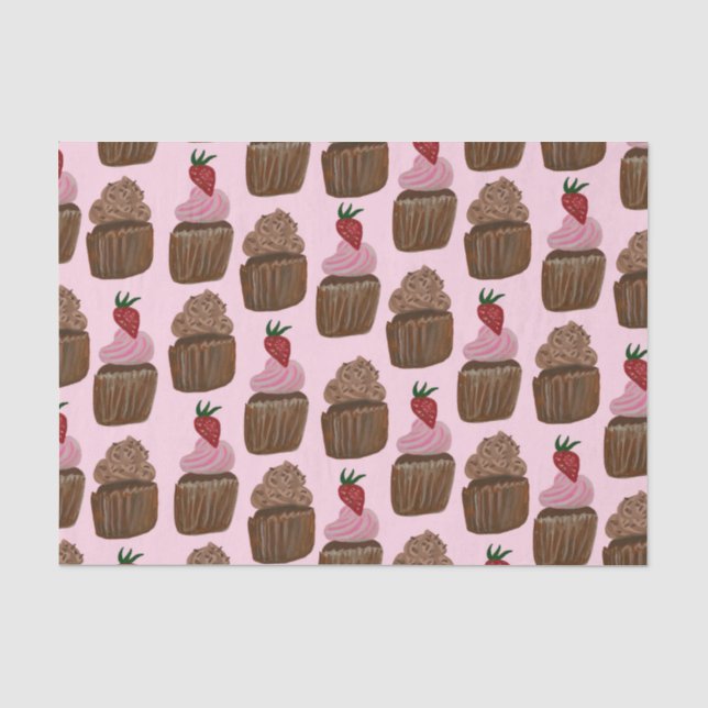 Papier Mousseline Amusants Aquarelle Chocolat Cupcakes Cadeau (Recto)