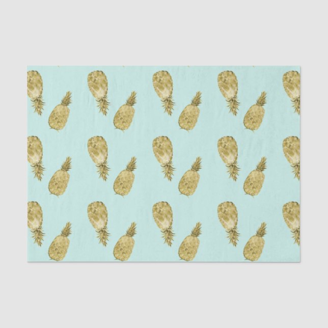 Papier Mousseline Ananas d'aquarelle d'or et de menthe (Recto)