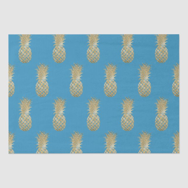 Papier Mousseline Ananas Glitzy Aqua Gold (Recto)