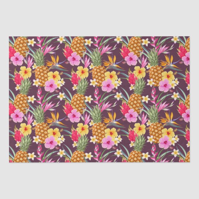 Papier Mousseline Ananas Tropical Et Fleur (Recto)