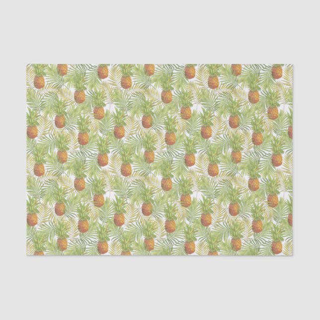 Papier Mousseline Ananas tropicaux en blanc (Recto)