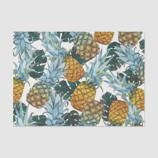 Papier Mousseline Ananas Tropicaux & Feuilles Fête d'anniversaire Ex (Recto)