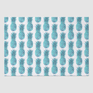 Papier Mousseline Ananas tropicaux Turquoise Aqua