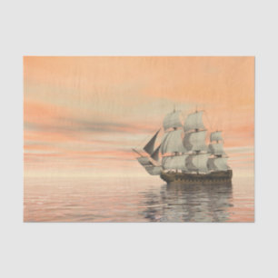 Papier Mousseline Ancien navire au coucher du soleil - rendu 3D