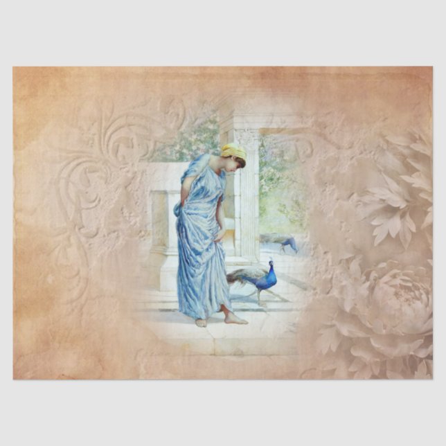 Papier Mousseline Ancien temps Femme Peacock Tissu Papier (Recto)